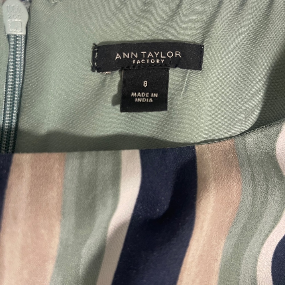 Ann Taylor Striped Tie-Waist Midi Dress in Navy, Sage, and Beige - Picture 2 of 5